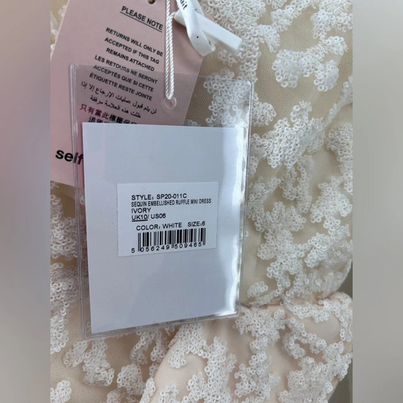 NWT Self-Portrait Sequin Ruffle Mini Dress Ivory White Size 6 - Picture 5 of 16